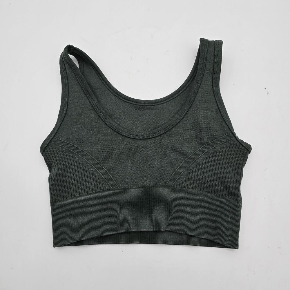 Morela Bra Womens XS Green High Neck Tank Bralette Sports Longline Ribbed Moto - Picture 5 of 8